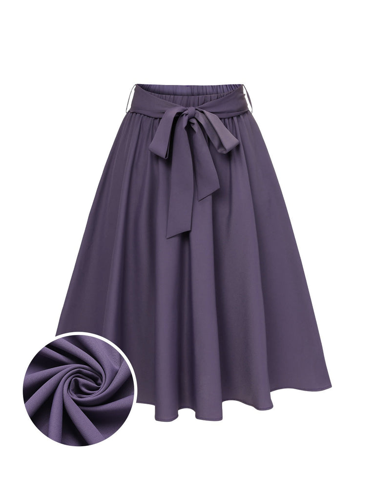 Gonna con fiocco cintura tinta unita viola anni '40
