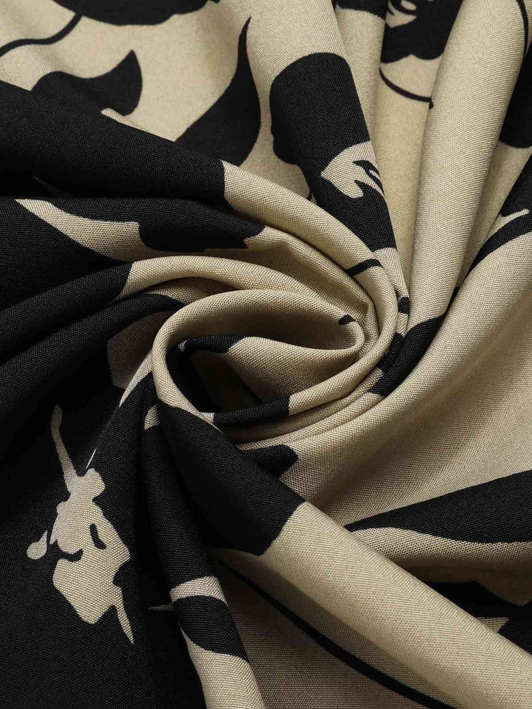 Abito stampa floreale colletto a camicia beige anni '40