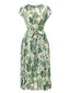 Abito floreale cintura scollo rotondo verde anni '40