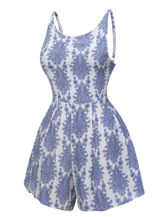 Tuta corta stampa senza schienale blu anni '50