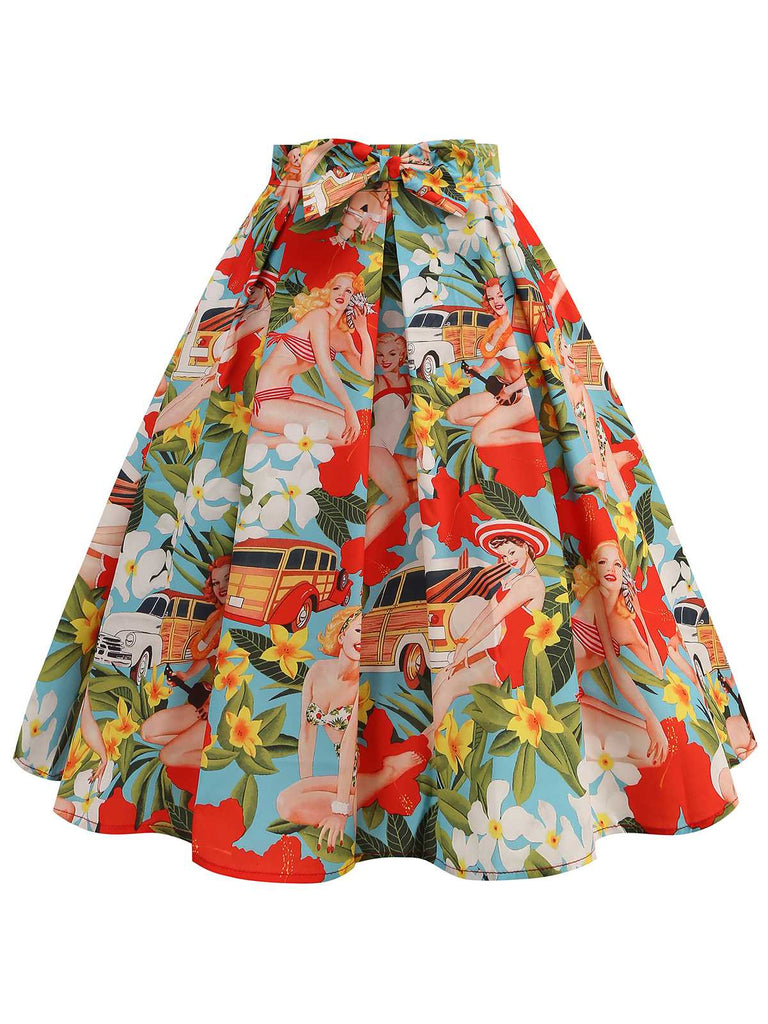 Gonna a ruota con dipinto vintage multicolore anni '50