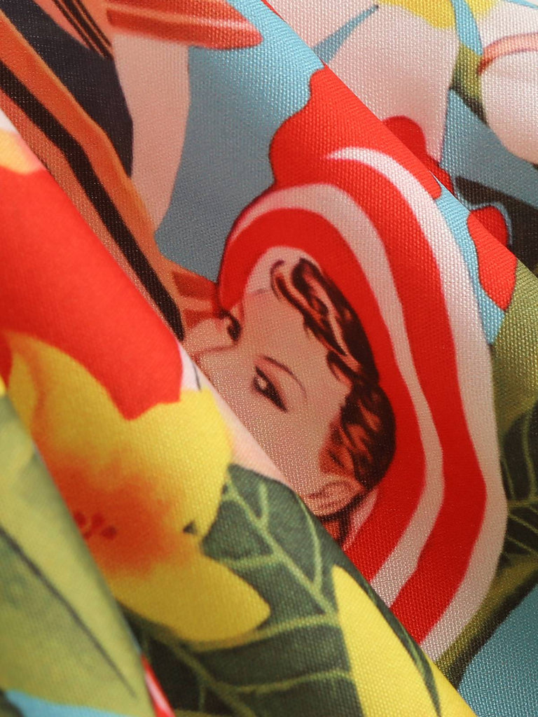 Gonna a ruota con dipinto vintage multicolore anni '50