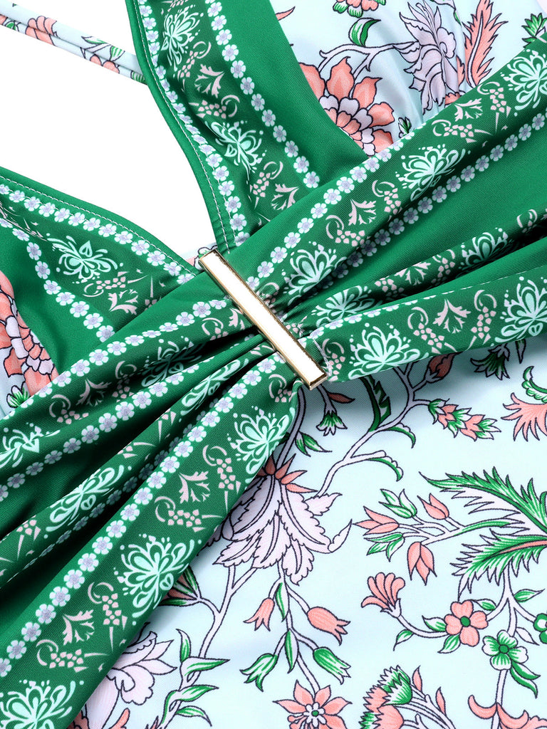 Costumi intero floreale con spalline sottili verde anni '50