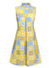 Abito colletto alto floreale giallo blu anni '60