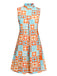 Abito colletto alto floreale arancione blu anni '60