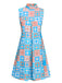 Abito colletto alto floreale arancione blu anni '60