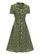 Abito bottoni a risvolto a fiori delicati verde anni '40