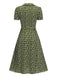 Abito bottoni a risvolto a fiori delicati verde anni '40