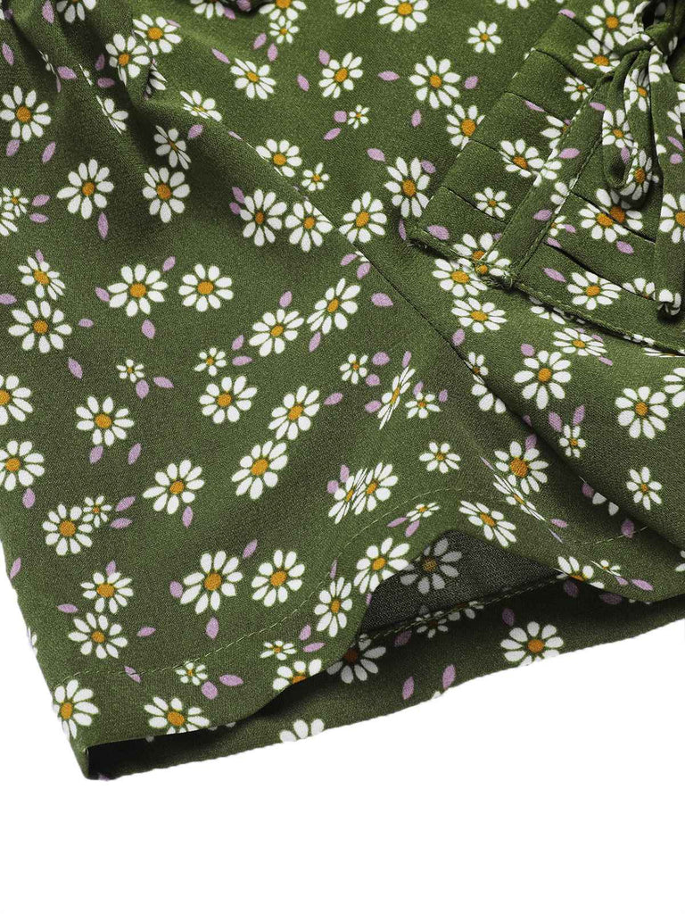 Abito bottoni a risvolto a fiori delicati verde anni '40
