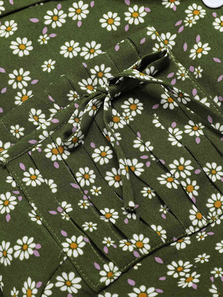 Abito bottoni a risvolto a fiori delicati verde anni '40