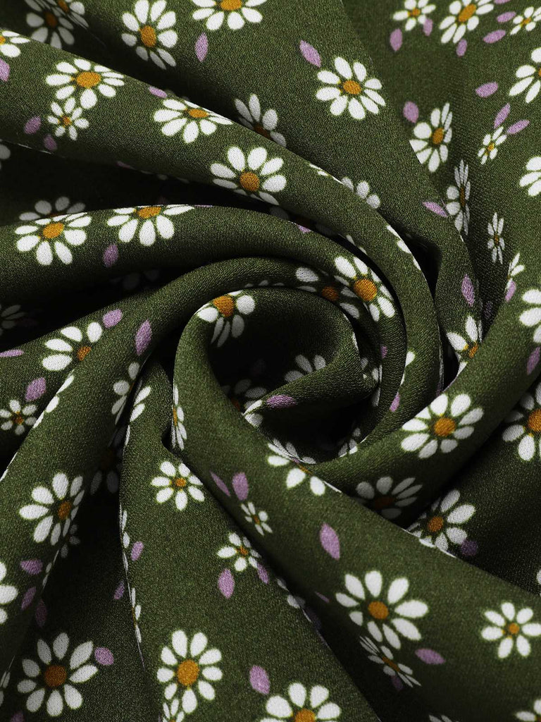 Abito bottoni a risvolto a fiori delicati verde anni '40