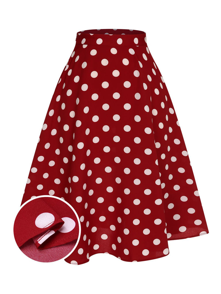 Gonna a ruota a pois rosso anni '50