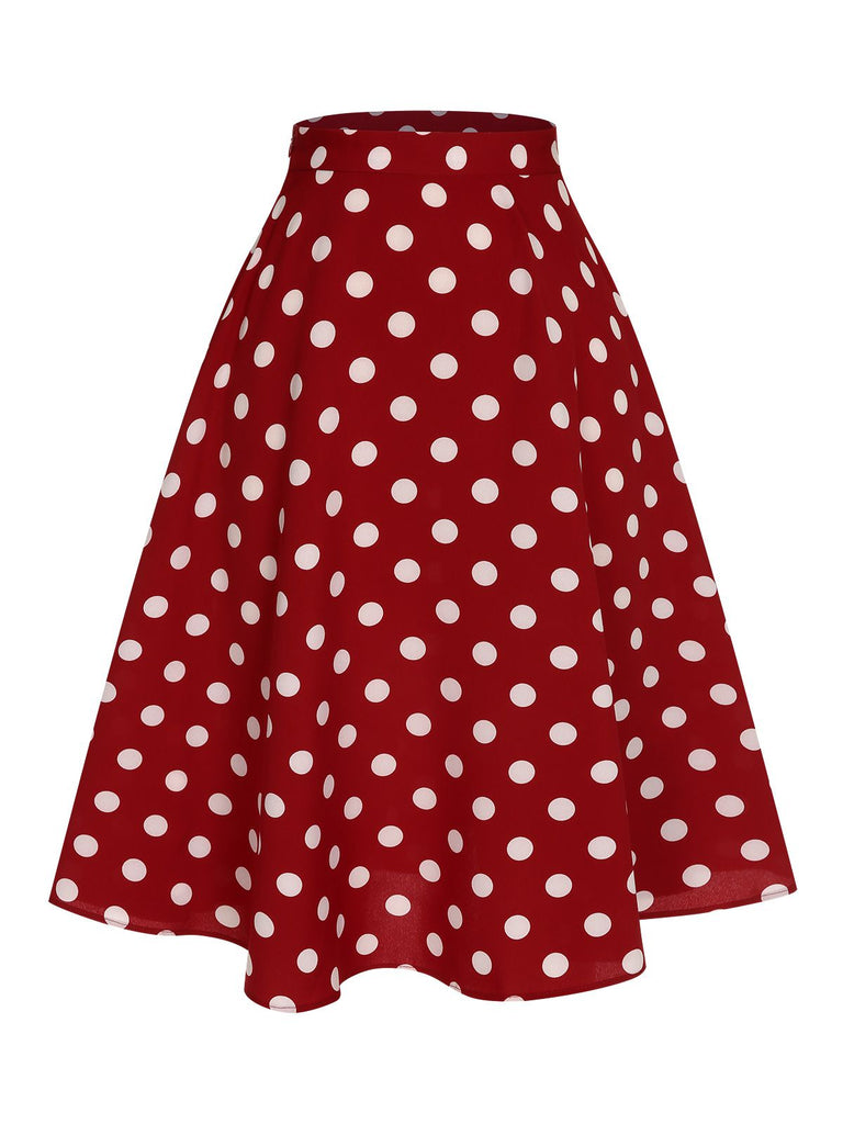 Gonna a ruota a pois rosso anni '50