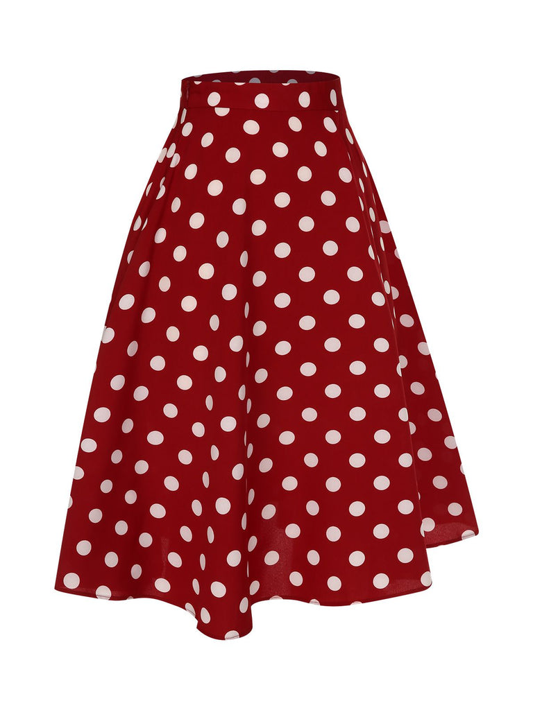 Gonna a ruota a pois rosso anni '50