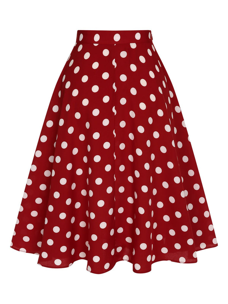 Gonna a ruota a pois rosso anni '50
