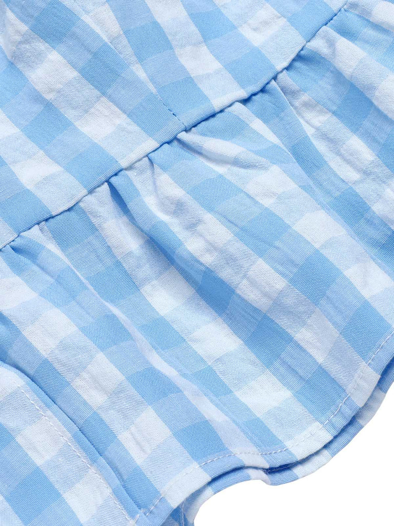 2PCS top volant e gonna fiocco scozzese blu anni '60