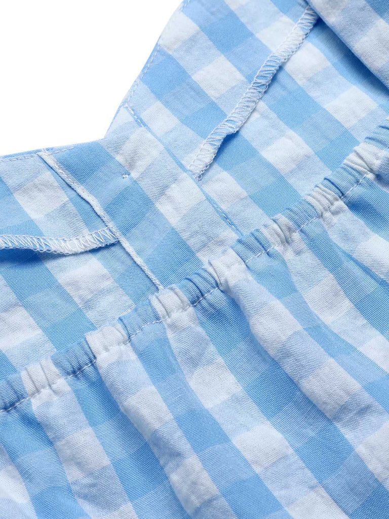 2PCS top volant e gonna fiocco scozzese blu anni '60