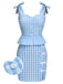 2PCS top volant e gonna fiocco scozzese blu anni '60