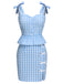 2PCS top volant e gonna fiocco scozzese blu anni '60