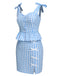 2PCS top volant e gonna fiocco scozzese blu anni '60