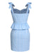 2PCS top volant e gonna fiocco scozzese blu anni '60
