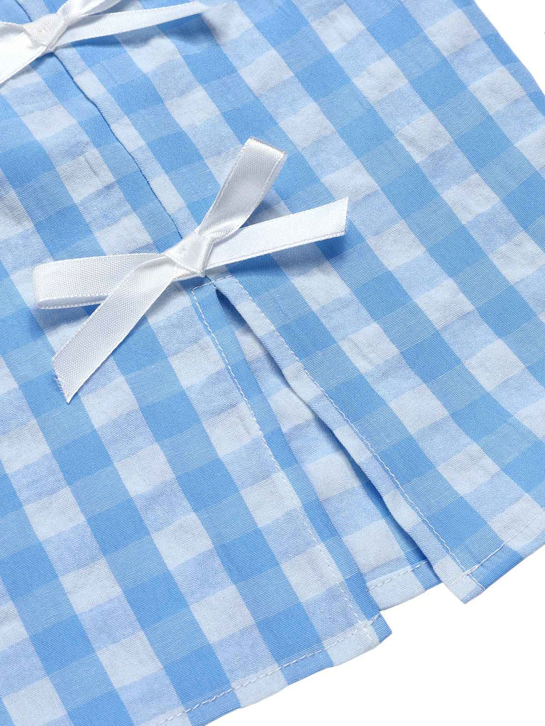 2PCS top volant e gonna fiocco scozzese blu anni '60