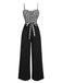 Tuta lunga plaid spalline sottili patchwork nero anni '40