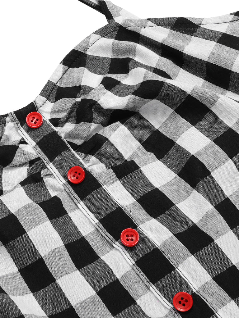 Tuta lunga plaid spalline sottili patchwork nero anni '40