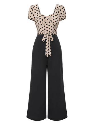 Tuta lunga beige scollo a cuore pois anni '30