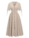 Abito con scollo a V e bottoni beige anni '40
