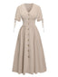 Abito con scollo a V e bottoni beige anni '40