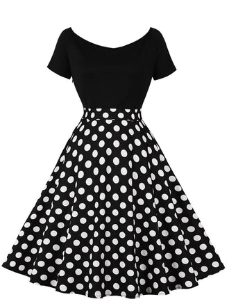 Abito a pois a maniche corte con patchwork anni '50