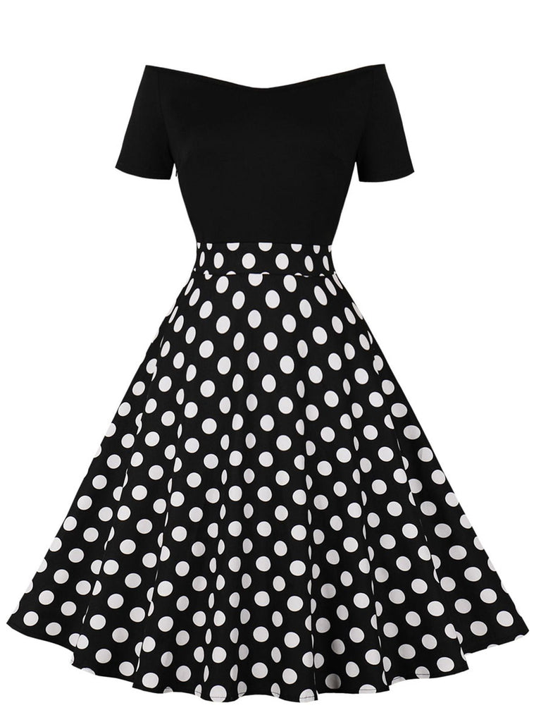 Abito a pois a maniche corte con patchwork anni '50