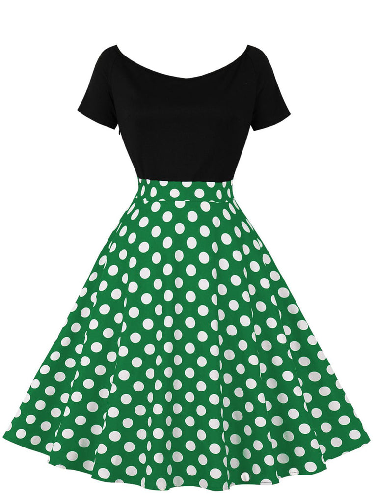 Abito a pois a maniche corte con patchwork anni '50