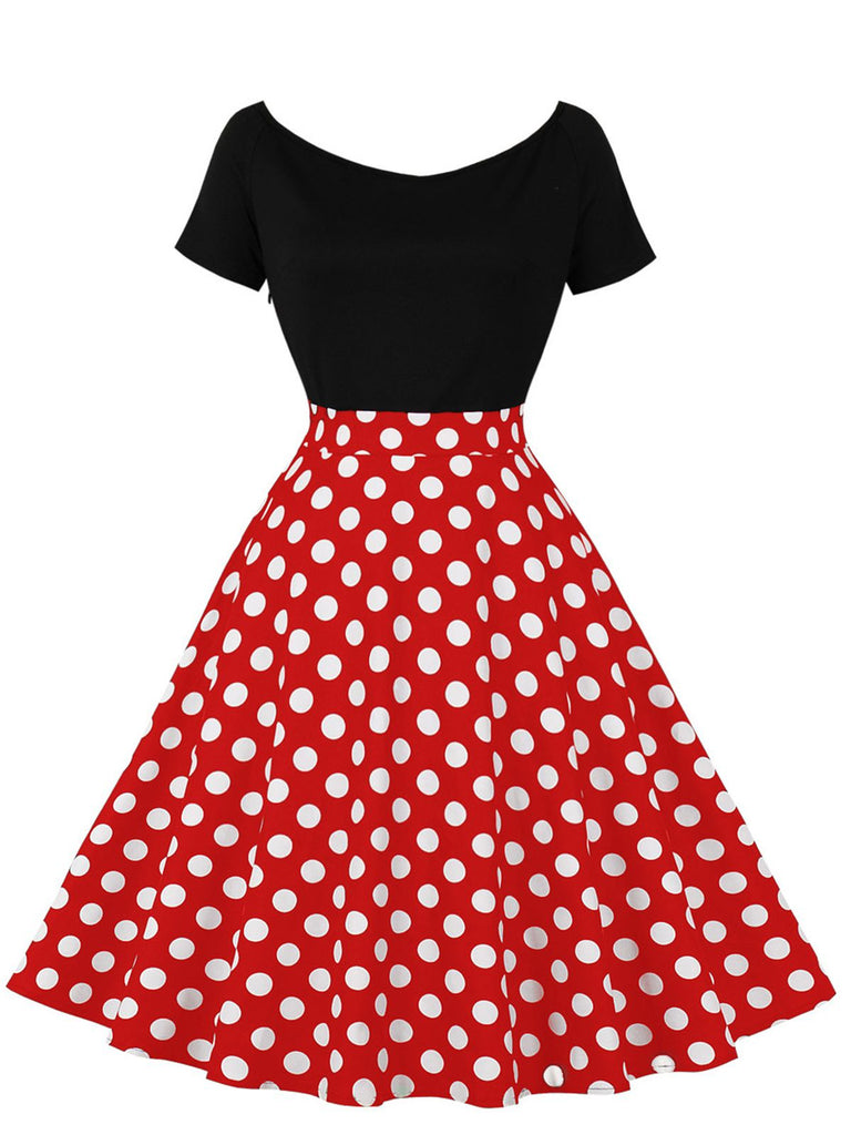 Abito a pois a maniche corte con patchwork anni '50