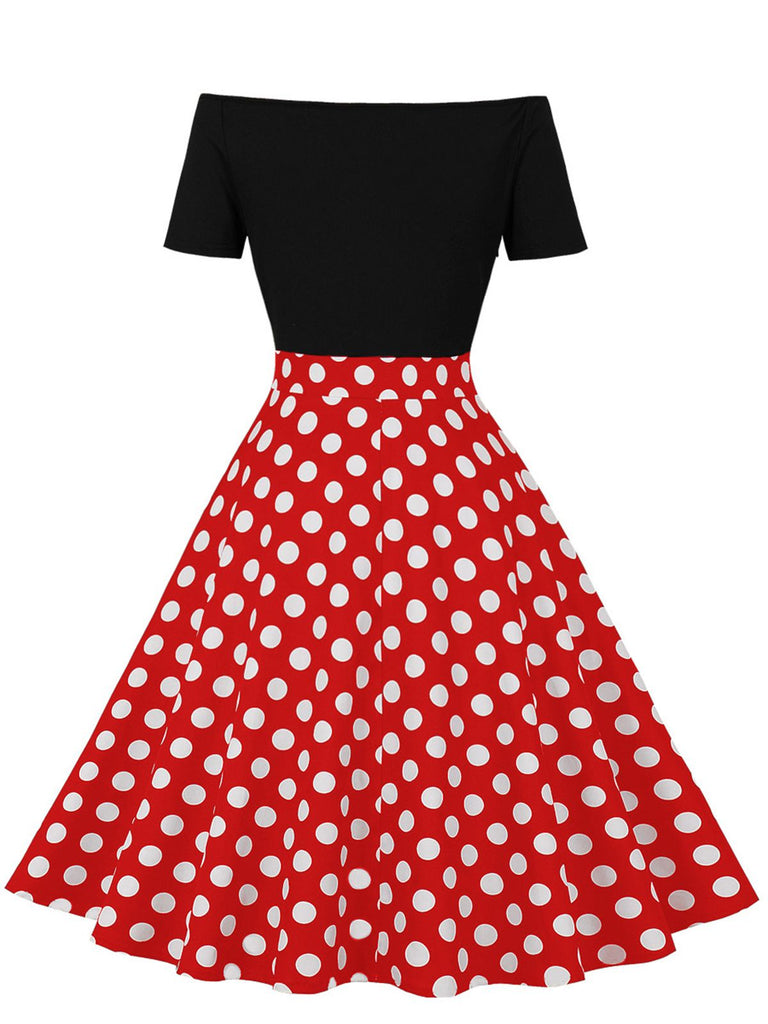 Abito a pois a maniche corte con patchwork anni '50