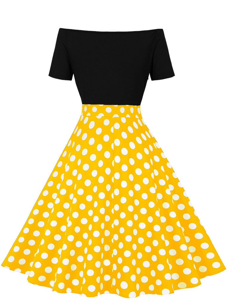 Abito a pois a maniche corte con patchwork anni '50