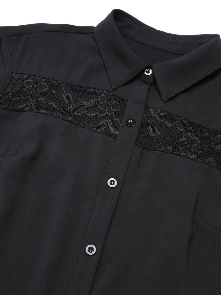 Abito in pizzo con cintura tinta unita nero anni '40