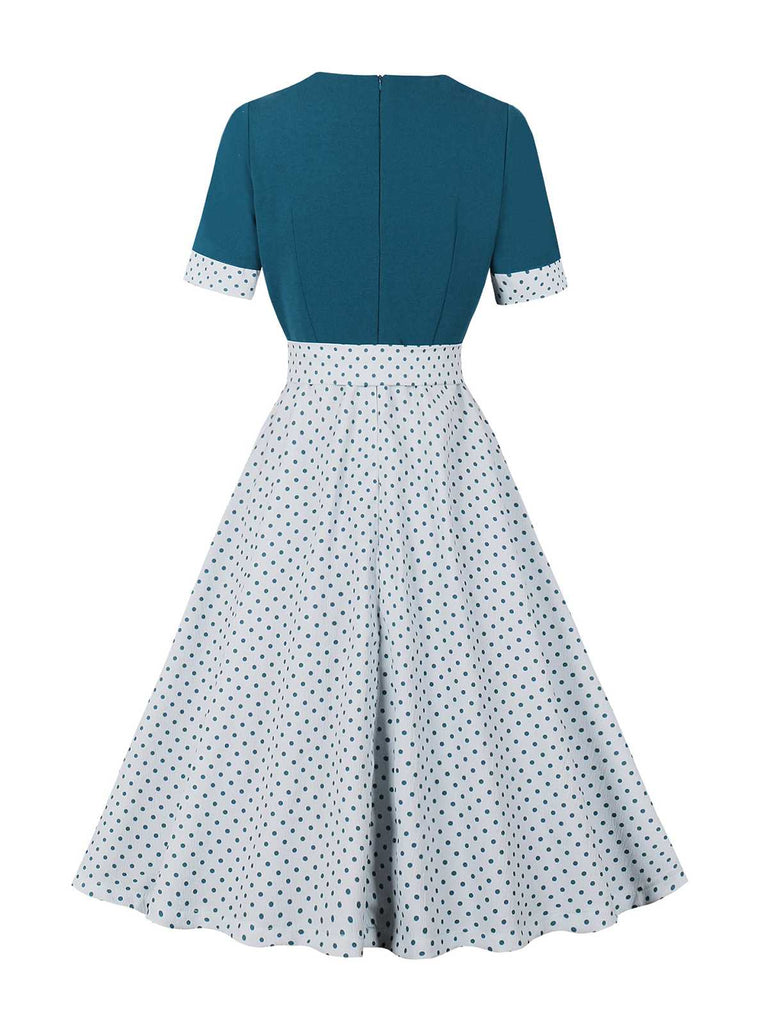 Abito a pois fiocco e scollo quadrato anni '50