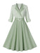 Abito con cintura arrotolabile plaid grigio verde pisello anni '50