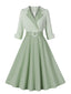 Abito con cintura arrotolabile plaid grigio verde pisello anni '50