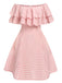 Abito plaid volant e spalle scoperte rosa anni '50