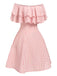 Abito plaid volant e spalle scoperte rosa anni '50