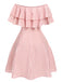 Abito plaid volant e spalle scoperte rosa anni '50