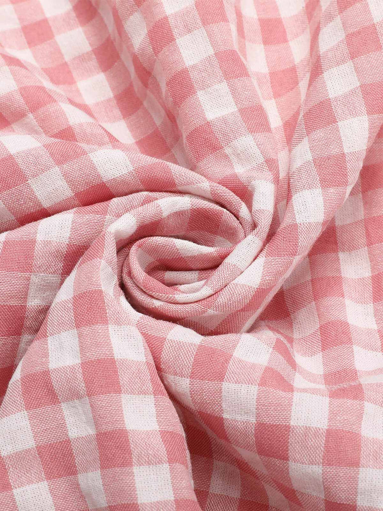 Abito plaid volant e spalle scoperte rosa anni '50