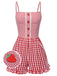 Tuta corta a fragola plaid spalline sottili rosso anni '50