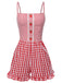 Tuta corta a fragola plaid spalline sottili rosso anni '50
