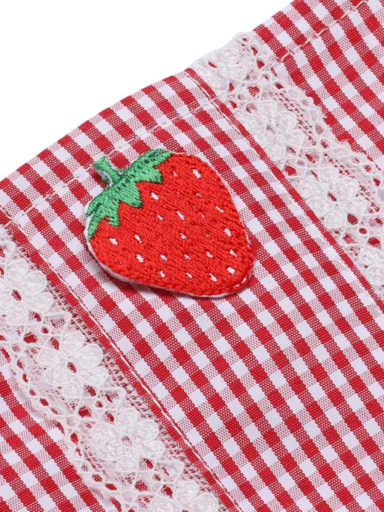 Tuta corta a fragola plaid spalline sottili rosso anni '50
