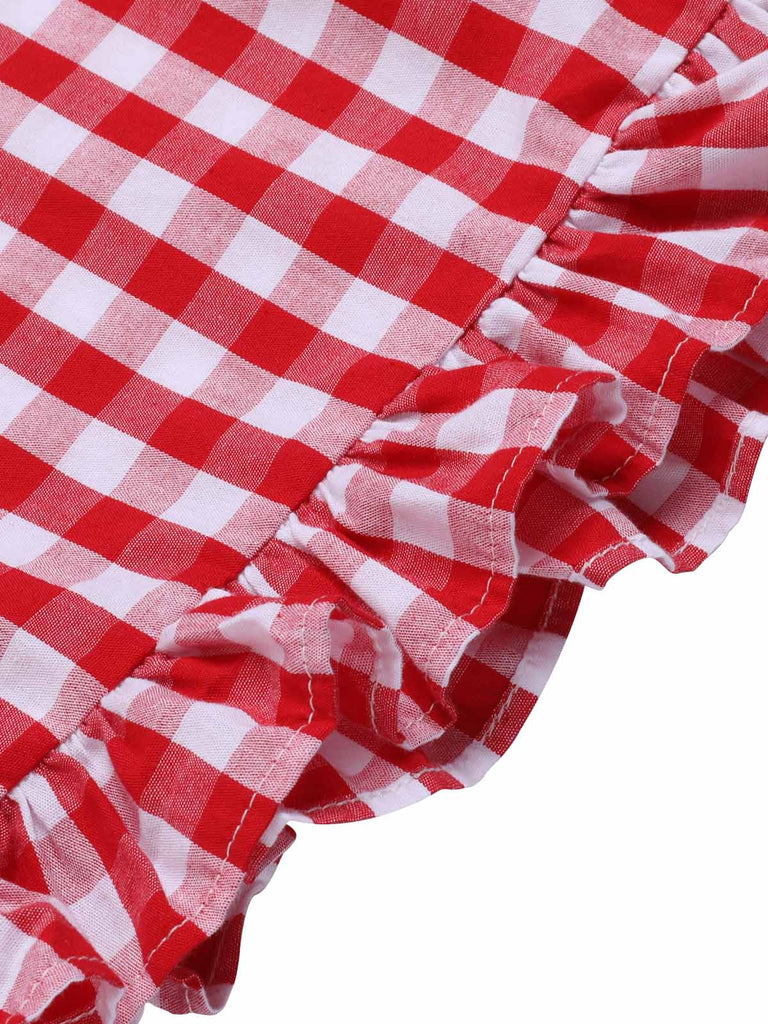 Tuta corta a fragola plaid spalline sottili rosso anni '50