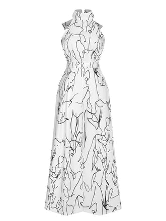 Tuta lunga linee geometriche senza maniche bianco anni '30